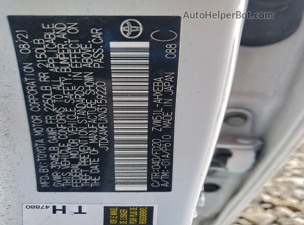 JTDKAMFUXN3159220 2022 TOYOTA PRIUS Белый 