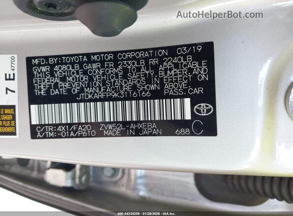 JTDKARFP9K3116166 2019 TOYOTA PRIUS PRIME Silver Engine compartment view