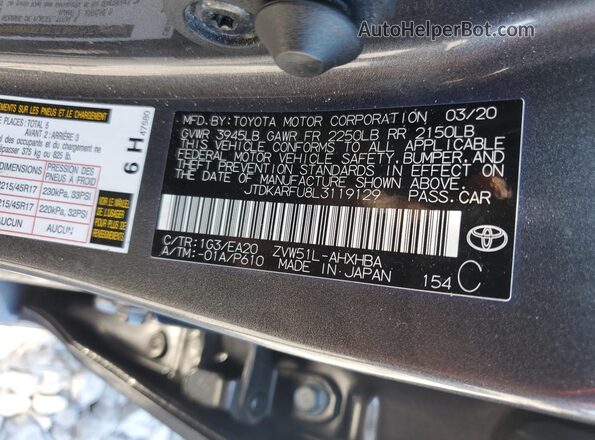 JTDKARFU8L3119129 2020 TOYOTA PRIUS Угольный Вид подкапотного пространства