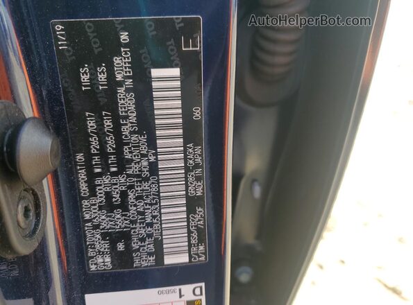 JTEBU5JR3L5778870 2020 TOYOTA 4 Blue Vista de la etiqueta del VIN