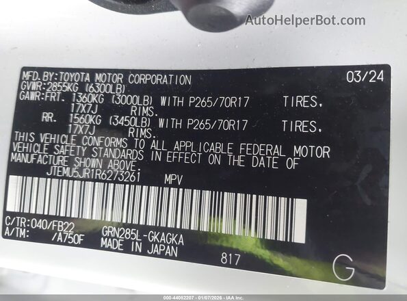 JTEMU5JR1R6273261 2024 TOYOTA 4RUNNER White ძრავის განყოფილების ხედი