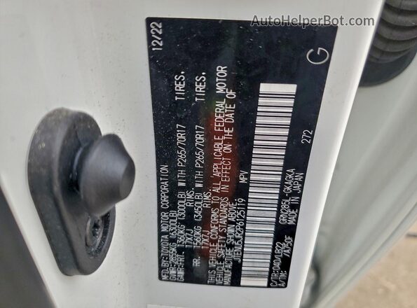 JTENU5JR2P6125119 2023 TOYOTA 4RUNNER White VIN კოდის სტიკერის ხედი
