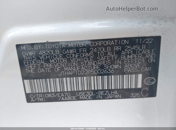 JTHAP1D22P5002636 2023 LEXUS IS 500 White 