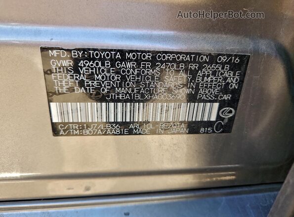 JTHBA1BLXHA003690 2017 LEXUS GS Gray Вид наклейки з VIN-кодом