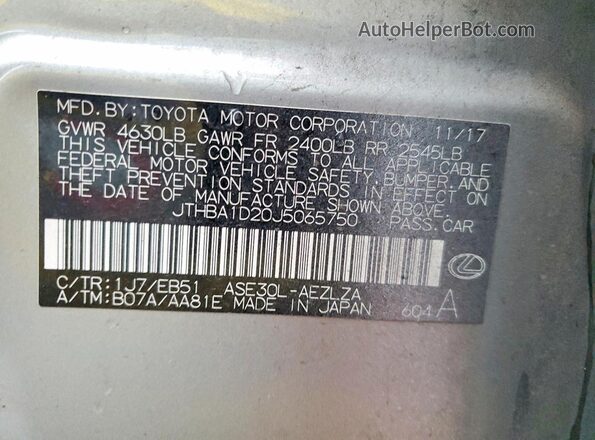 JTHBA1D20J5065750 2018 LEXUS IS Silver Widok wnętrza z tyłu