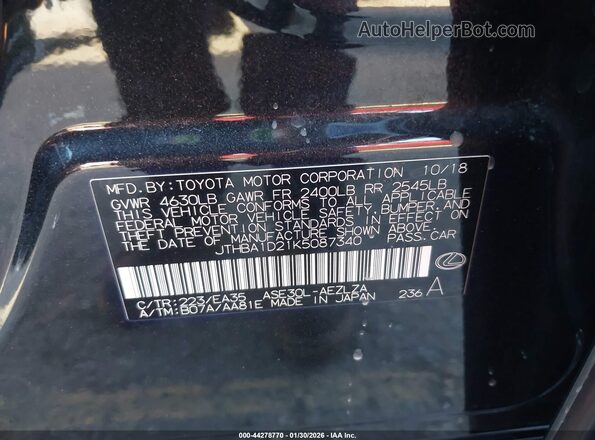 JTHBA1D21K5087340 2019 LEXUS IS 300 Black Շարժիչի բաժամունքի տեսք