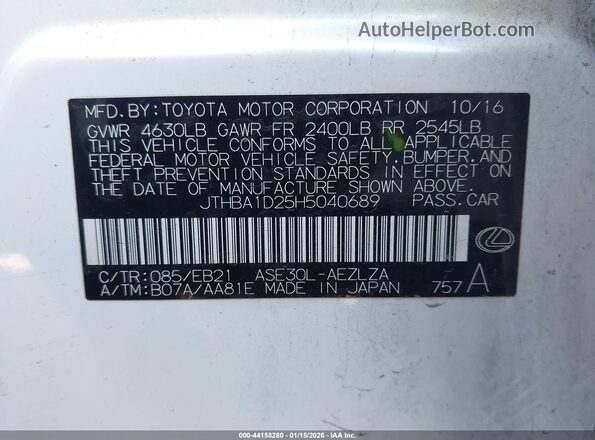 JTHBA1D25H5040689 2017 LEXUS IS 200T White Widok komory silnika