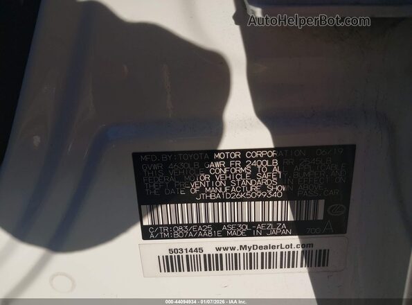 JTHBA1D26K5099340 2019 LEXUS IS 300 White Engine compartment view