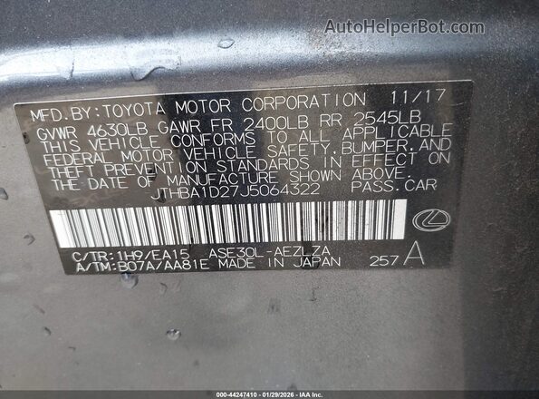 JTHBA1D27J5064322 2018 LEXUS IS 300 Черный 
