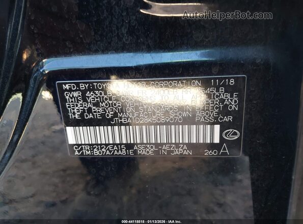 JTHBA1D28K5089070 2019 LEXUS IS 300 Black ძრავის განყოფილების ხედი