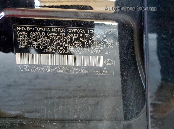 JTHBA1D29J5079727 2018 LEXUS IS Черный Вид наклейки с VIN-кодом