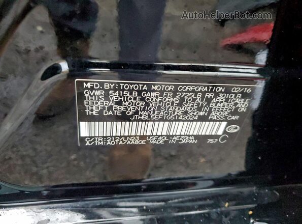 JTHBL5EF1G5142024 2016 LEXUS LS Черный Вид наклейки с VIN-кодом