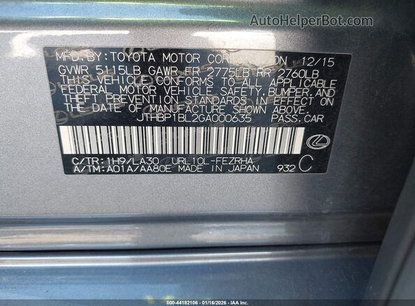 JTHBP1BL2GA000635 2016 LEXUS GS-F Gray Widok komory silnika