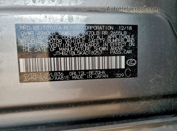 JTHBZ1BL5KA018257 2019 LEXUS GS Silver Vista del compartimento del motor
