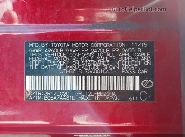 JTHBZ1BL7GA001063 2016 LEXUS GS 350 Red Вид підкапотного простору