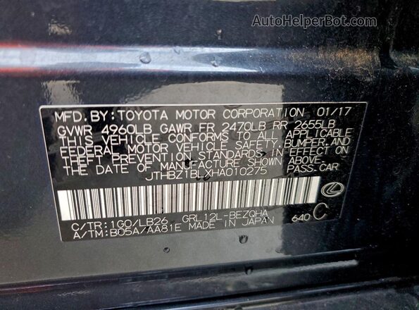 JTHBZ1BLXHA010275 2017 LEXUS GS Gray Շարժիչի բաժամունքի տեսք