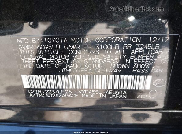 JTHC51FFXJ5000249 2018 LEXUS LS 500 Черный Вид подкапотного пространства