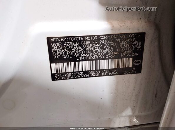 JTHCE1D27H5013762 2017 LEXUS IS 350 White Widok komory silnika