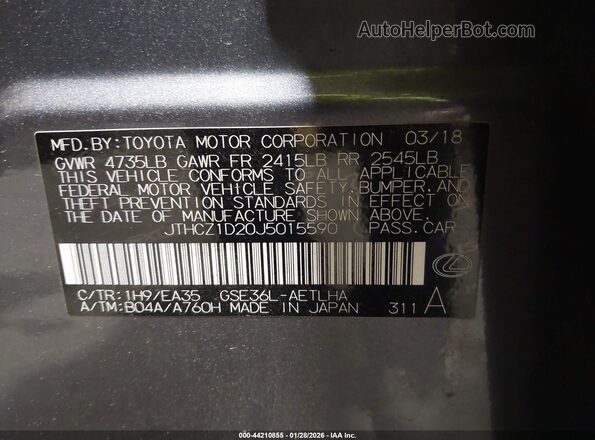 JTHCZ1D20J5015590 2018 LEXUS IS 350 Серый Вид подкапотного пространства