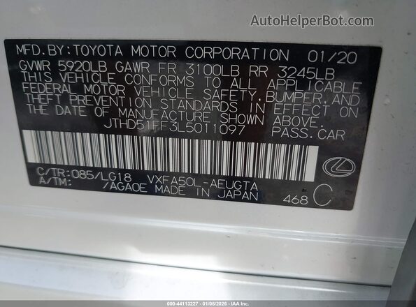 JTHD51FF3L5011097 2020 LEXUS LS 500 White Շարժիչի բաժամունքի տեսք