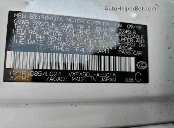 JTHD51FF4L5010444 2020 LEXUS LS White Շարժիչի բաժամունքի տեսք