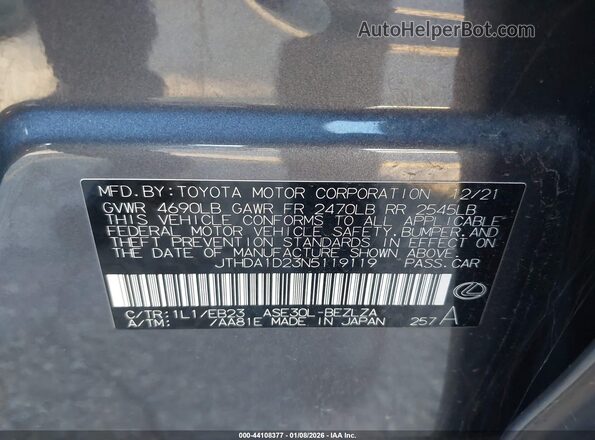 JTHDA1D23N5119119 2022 LEXUS IS 300 Gray Вид підкапотного простору