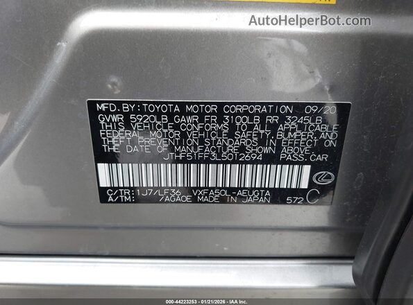 JTHF51FF3L5012694 2020 LEXUS LS 500 Серый Вид подкапотного пространства