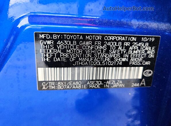 JTHGA1D20L5102174 2020 LEXUS IS Blue Engine compartment view