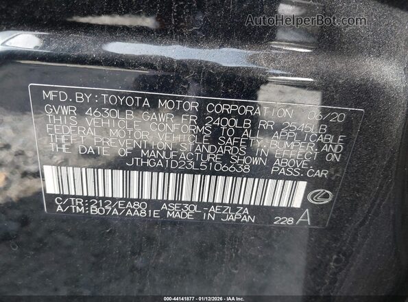 JTHGA1D23L5106638 2020 LEXUS IS 300 Black Widok komory silnika
