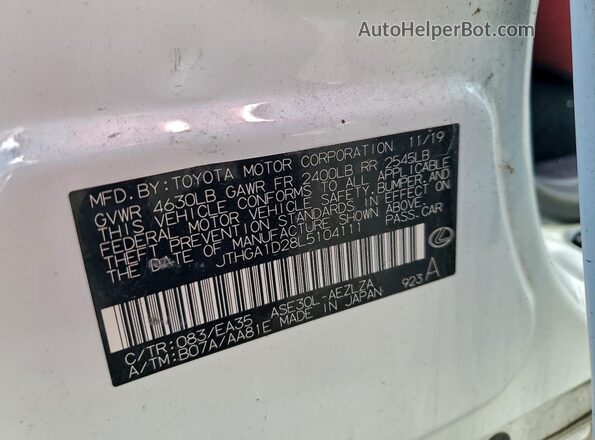 JTHGA1D28L5104111 2020 LEXUS IS White Widok komory silnika