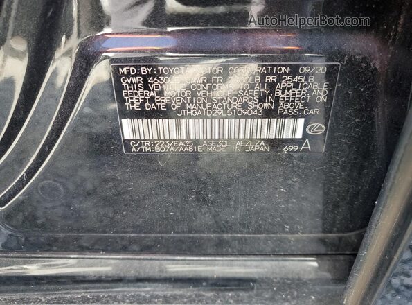 JTHGA1D29L5109043 2020 LEXUS IS Black Widok naklejki z numerem VIN