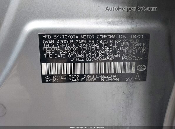 JTHGZ1B23M5044543 2021 LEXUS IS 350 Silver Widok komory silnika