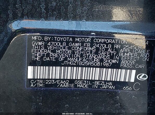 JTHGZ1B25R5081987 2024 LEXUS IS 350 Black Widok komory silnika