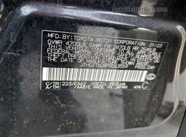 JTHGZ1B28P5063559 2023 LEXUS IS Charcoal Vista de la etiqueta del VIN