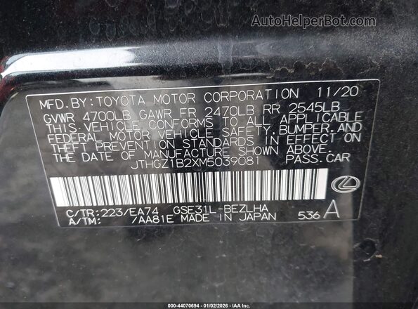 JTHGZ1B2XM5039081 2021 LEXUS IS 350 Black Widok komory silnika