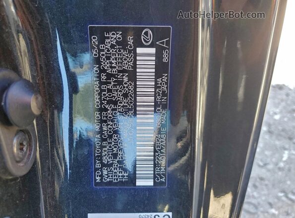 JTHGZ5BC8L5022682 2020 LEXUS RC Black Vista de la etiqueta del VIN