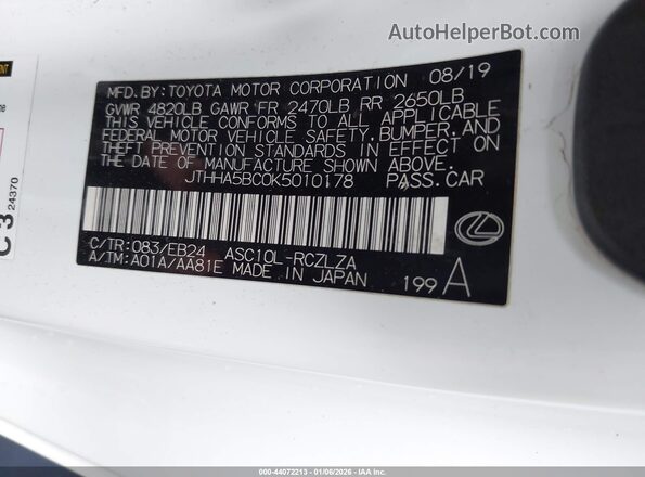 JTHHA5BC0K5010178 2019 LEXUS RC 300 White Engine compartment view