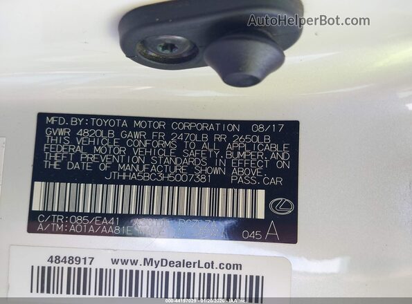 JTHHA5BC3H5007381 2017 LEXUS RC 200T White Շարժիչի բաժամունքի տեսք