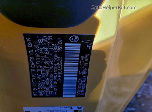 JTHJP5BC3L5007633 2020 LEXUS RC-F Yellow Engine compartment view