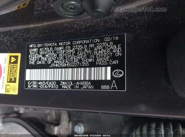 JTHKD5BH5G2271355 2016 LEXUS CT 200H Brown 