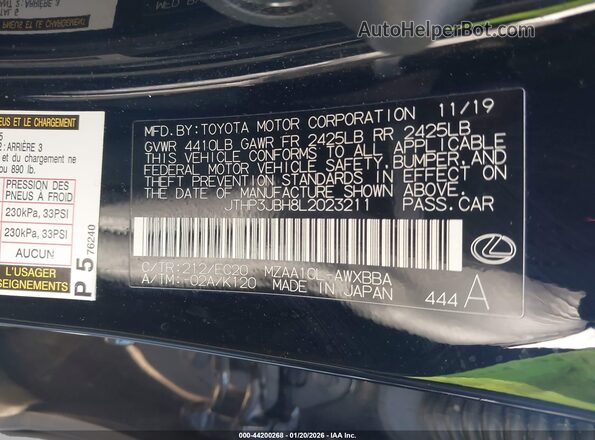 JTHP3JBH8L2023211 2020 LEXUS UX 200 Black Շարժիչի բաժամունքի տեսք