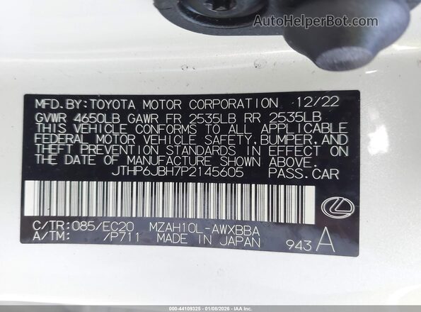 JTHP6JBH7P2145605 2023 LEXUS UX 250H White Vista del compartimento del motor