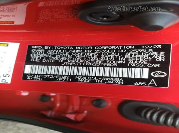 JTHP9JBHXR2079805 2024 LEXUS UX Red VIN sticker view