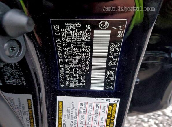 JTHR9JBH5N2060520 2022 LEXUS UX Черный Вид наклейки с VIN-кодом