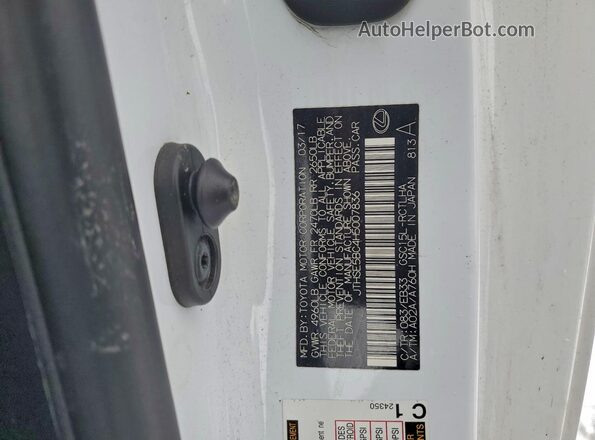 JTHSE5BC4H5007836 2017 LEXUS RC White VIN sticker view