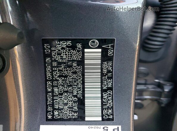 JTHX3JBH0N2049305 2022 LEXUS UX Charcoal Вид підкапотного простору