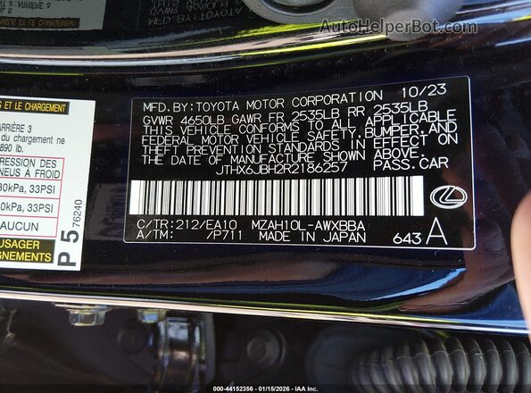 JTHX6JBH2R2186257 2024 LEXUS UX 250H Black Vista del compartimento del motor
