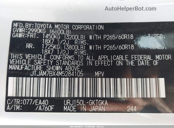 JTJAM7BX4M5284105 2021 LEXUS GX 460 White Вид підкапотного простору