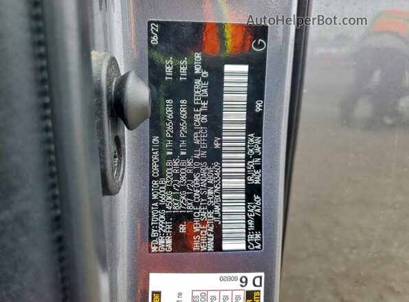 JTJAM7BX7N5334609 2022 LEXUS GX Gray Вид наклейки з VIN-кодом