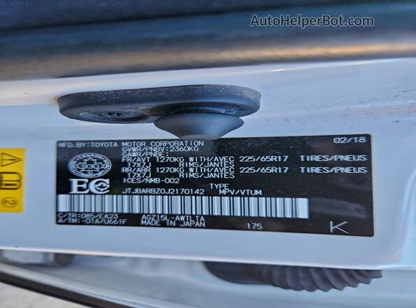 JTJBARBZ0J2170142 2018 LEXUS NX Белый Вид наклейки с VIN-кодом